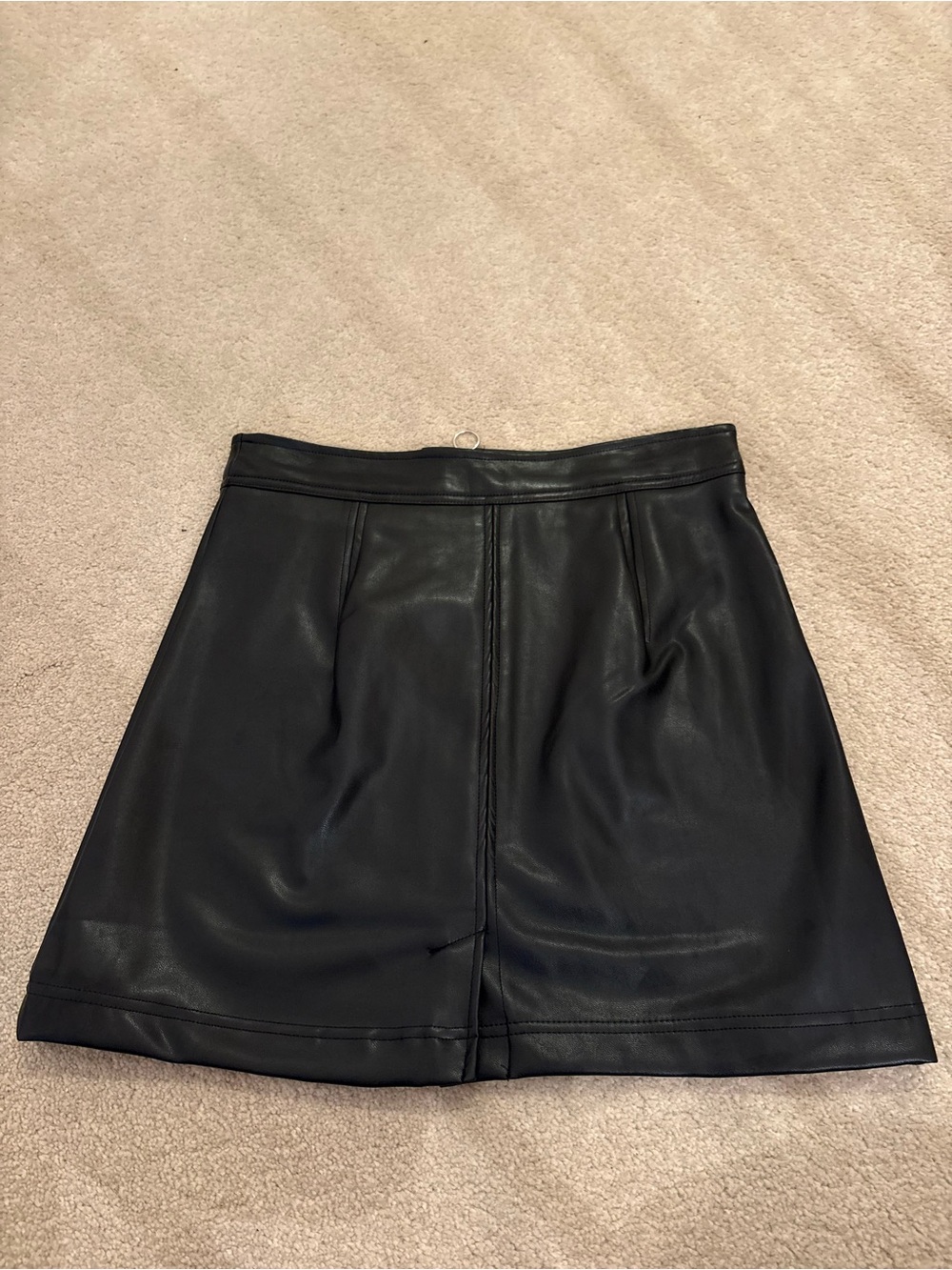 Faux Leather Black Mini Skirt with Front Zip - Picture 2 of 4